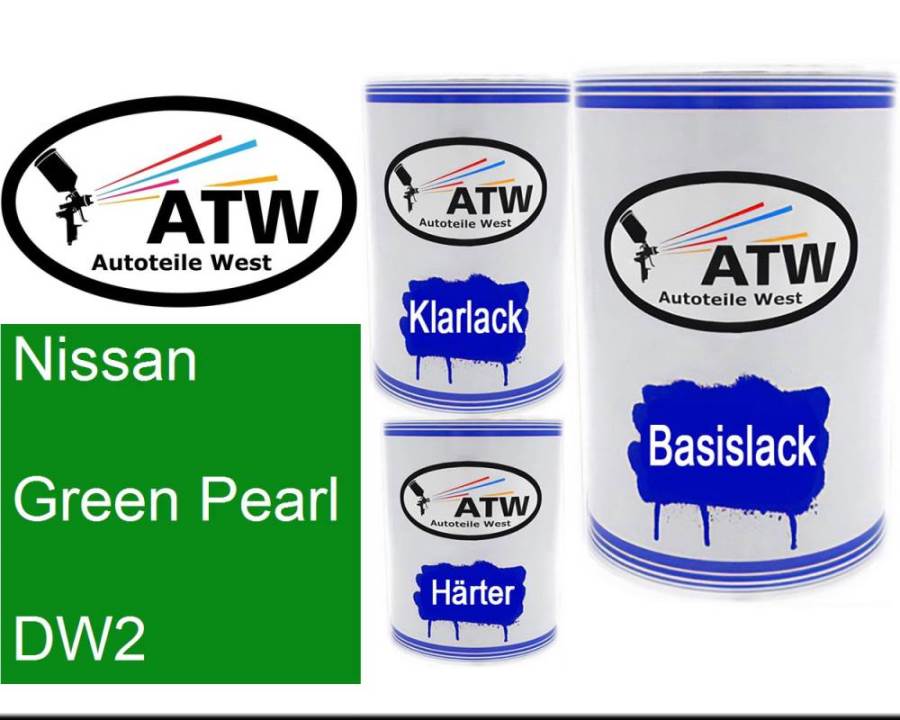 Nissan, Green Pearl, DW2: 500ml Lackdose + 500ml Klarlack + 250ml Härter - Set, von ATW Autoteile West.